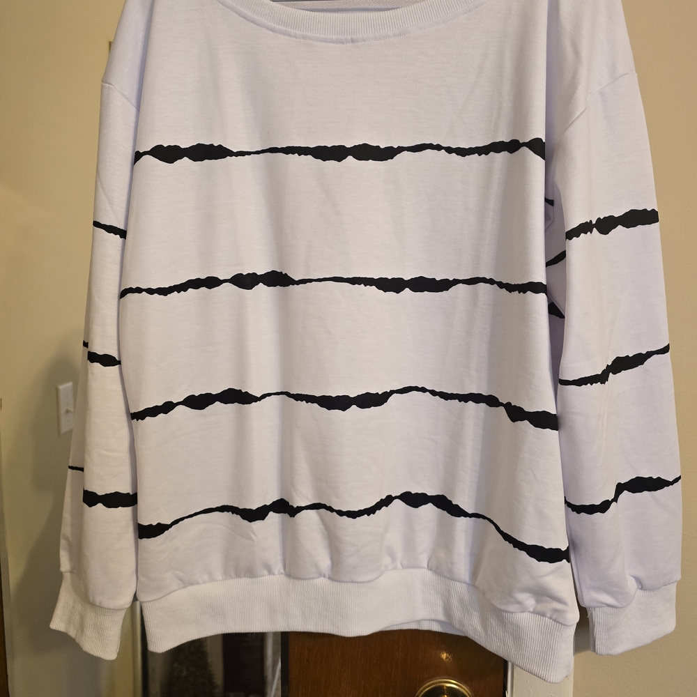 White and Black Striped Sweatshirt